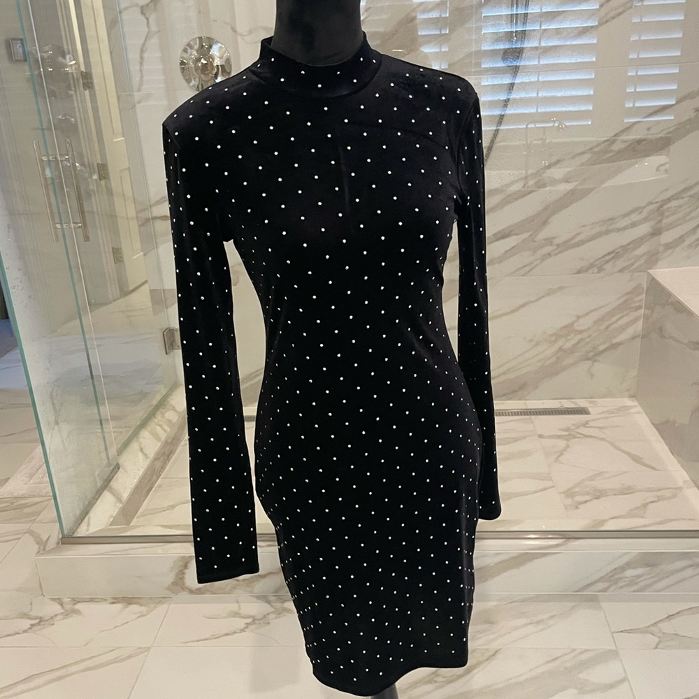 rhinestone embellished velvet mini dress